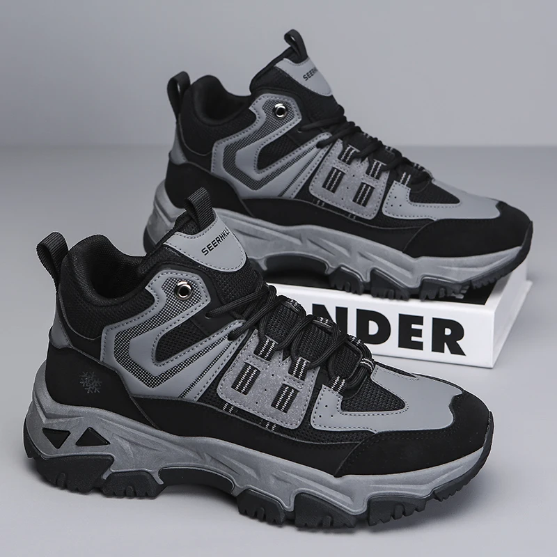 

Mens Hiking Shoes High-Top Winter New Jogging Sports Shoes Fashion Lace Up Thick Soled Wear Resistant Climbing Boots for Man
