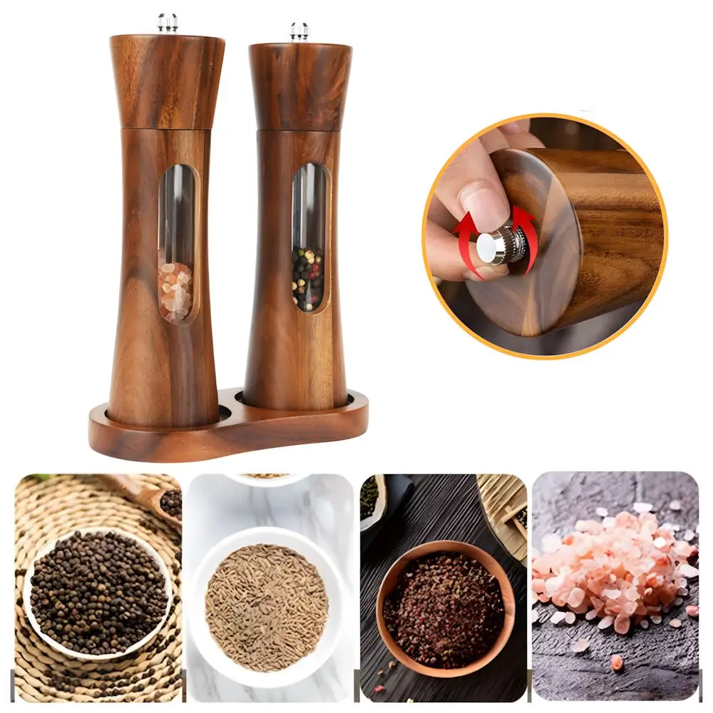 6-teiliges Pfeffermühlen-Set für Zuhause, manuelle Pfeffermühle mit Keramikkern und Untersetzer, einstellbares Gewürzwerkzeug
