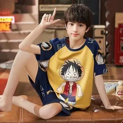 Kawaii Kids Clothes One Piece Luffy Boys Girls Sets Cartoon Home Clothing Set Comfortable Pajamas Set T-Shirt Shorts Suit Gift