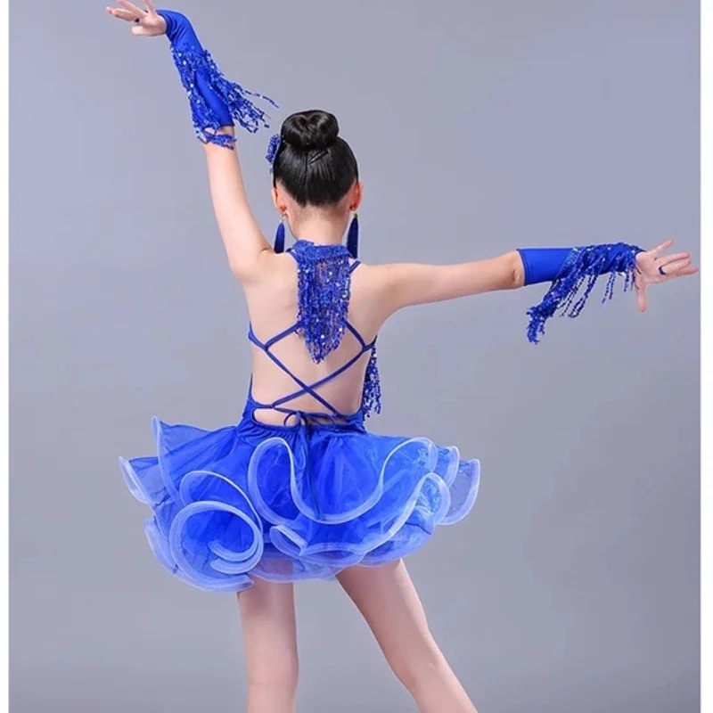 Costume de danse latine pour enfants, robe à franges de danse Sasha pour filles, Costume de compétition de spectacle à paillettes pour jupe latine