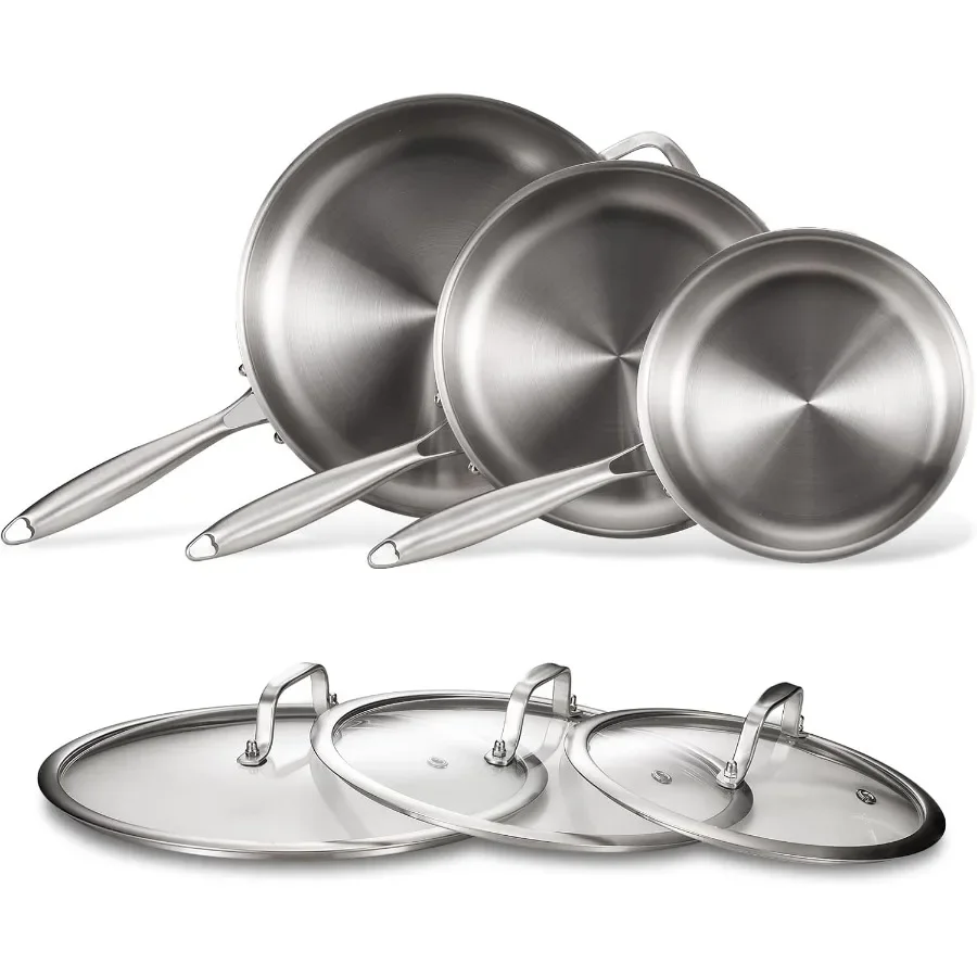 

Набор трехслойных сковородок из нержавеющей стали с крышкой для использования на кухне. Кастрюля с антипригарным покрытием из PFOA и PTFEF и индукционной сковороды. Совместимый повар.