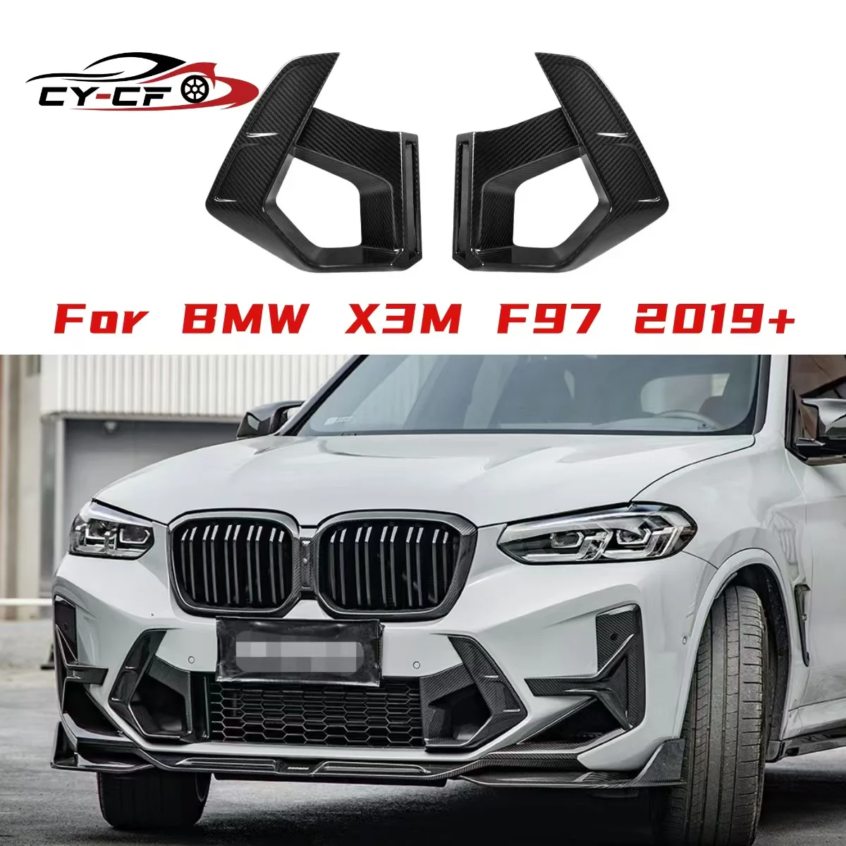 

For BMW X3M F97 LCI 2022+ Dry carbon Fiber Front Splitters Front Bumper Air Intake SQ Style Car Front Bumper Lip Splitters Guard