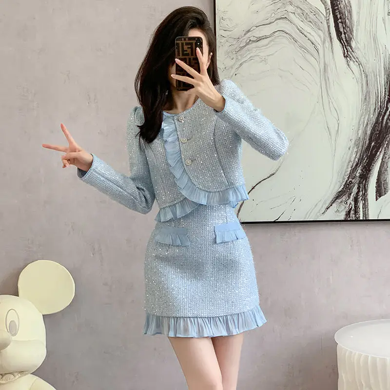 French Chic Influencer Outfit Spring 2024 New Fashion Elegant Petite Chic Style Two-Piece Dress Set for Women Female Hot Sale