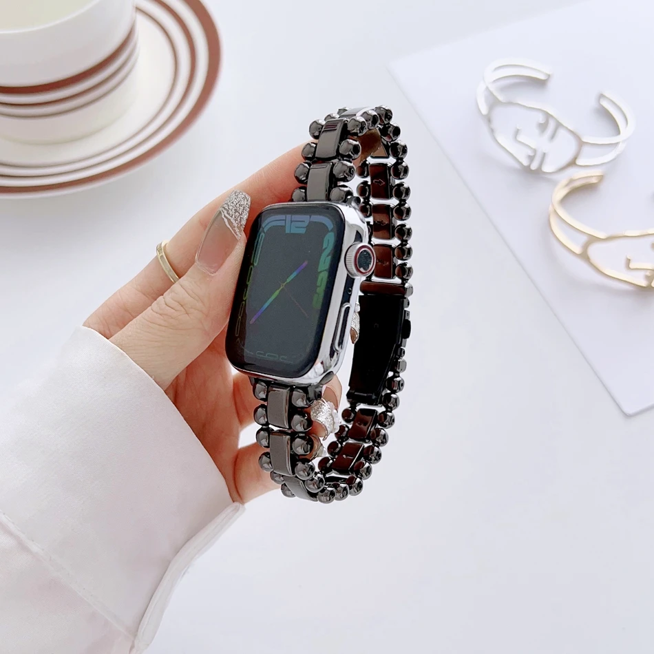Armband für Apple Watch Band S11/10/9/8/7/SE/6/5/4/Ultra IWatch 3 2 49/46/45/44/42/41/40/38 mm, modisches Metallperlen-Kettenarmband – Detail 12