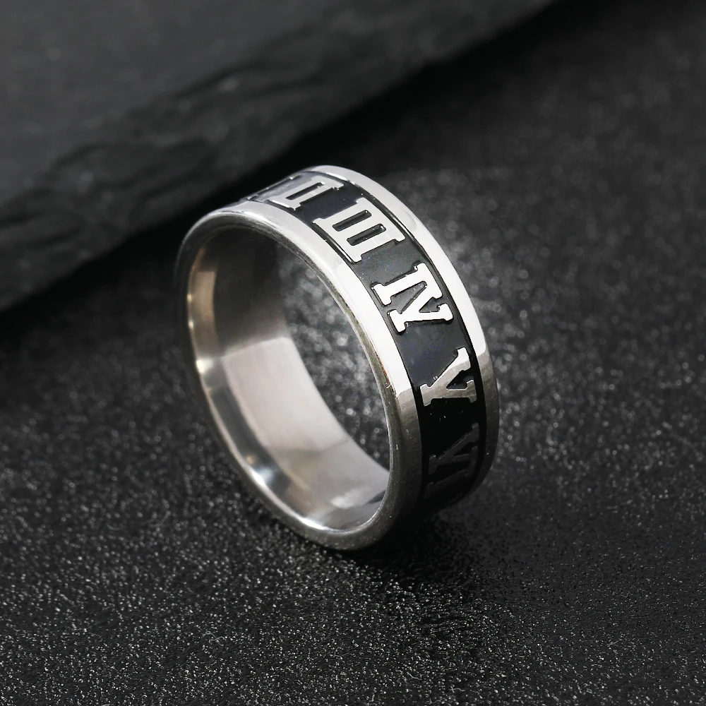 Men's Fashion Stainless Steel Ring Rotable Ring Classic Cross Roman Character Simple Ring Men's Dating Wedding Accessories