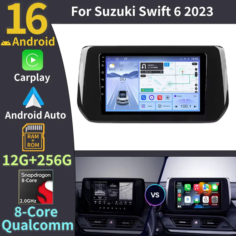 Android 16 For Suzuki Swift 6 2023 Car Radio Wireless Carplay 4G+5GWIFI Multimedia Video Player GPS 360 Camera Navigation Stereo