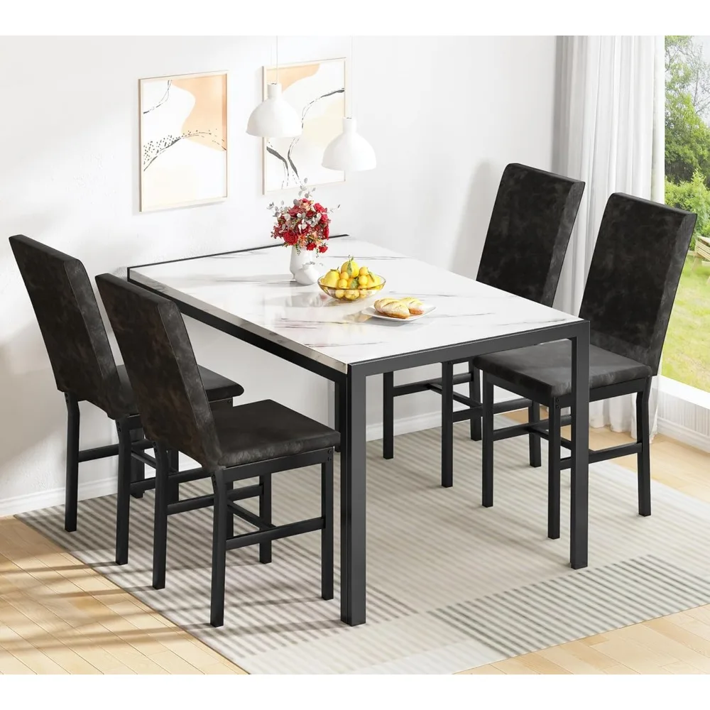 مجموعة طعام رخامية مكونة من 5 قطع من منتجات AWQM، وطاولة مطبخ حديثة وكراسي لغرفة الطعام، وحجرة طعام صغيرة، وأثاث مدمج موفر للمساحة