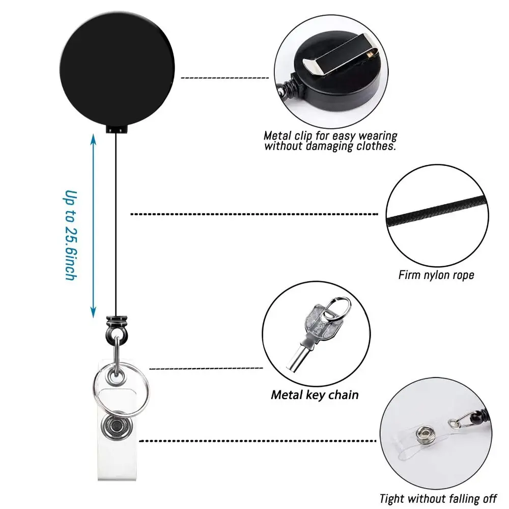 Rope Retractable Work Permit Card Set Hard Shell Protective Carabiner Reel Clip Card Holder Keychain Attachment