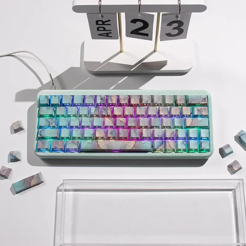 Mintcaps-teclas de translucidez de mármol, 2,4G, Bluetooth, inalámbrico, PBT, plástico, 131 teclas, Teclado mecánico, sublimación térmica