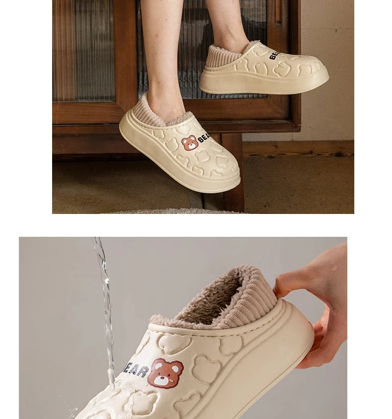 TZLDN Damen Herren Haus Wasserdichte Mode Bär Hausschuhe Slip on Schnee Winter Warme, vollständig mit Pelz gefütterte Hausschuhe Indoor Outdoor Schuhe – Detail 8
