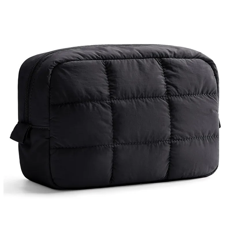 Female Puffy Quilted Makeup Bag Women Cosmetic Pouch Portable Zipper Travel Toiletry Bag Skincare Storage Organizer for Girls