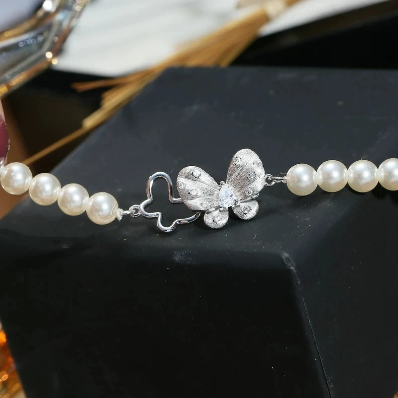 Butterfly Shape S925 Sterling Silver Necklace Pendant Clasps and Hooks Jewelry Accessory Parts Settings for 5-10mm Pearls Beads