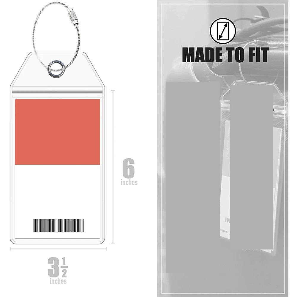 Travel Luggage Cruise Tags Holder Pouch Resealable Waterproof Clear Ship Ticket Card Sleeve Keyring with Steel Wire Cable Loop