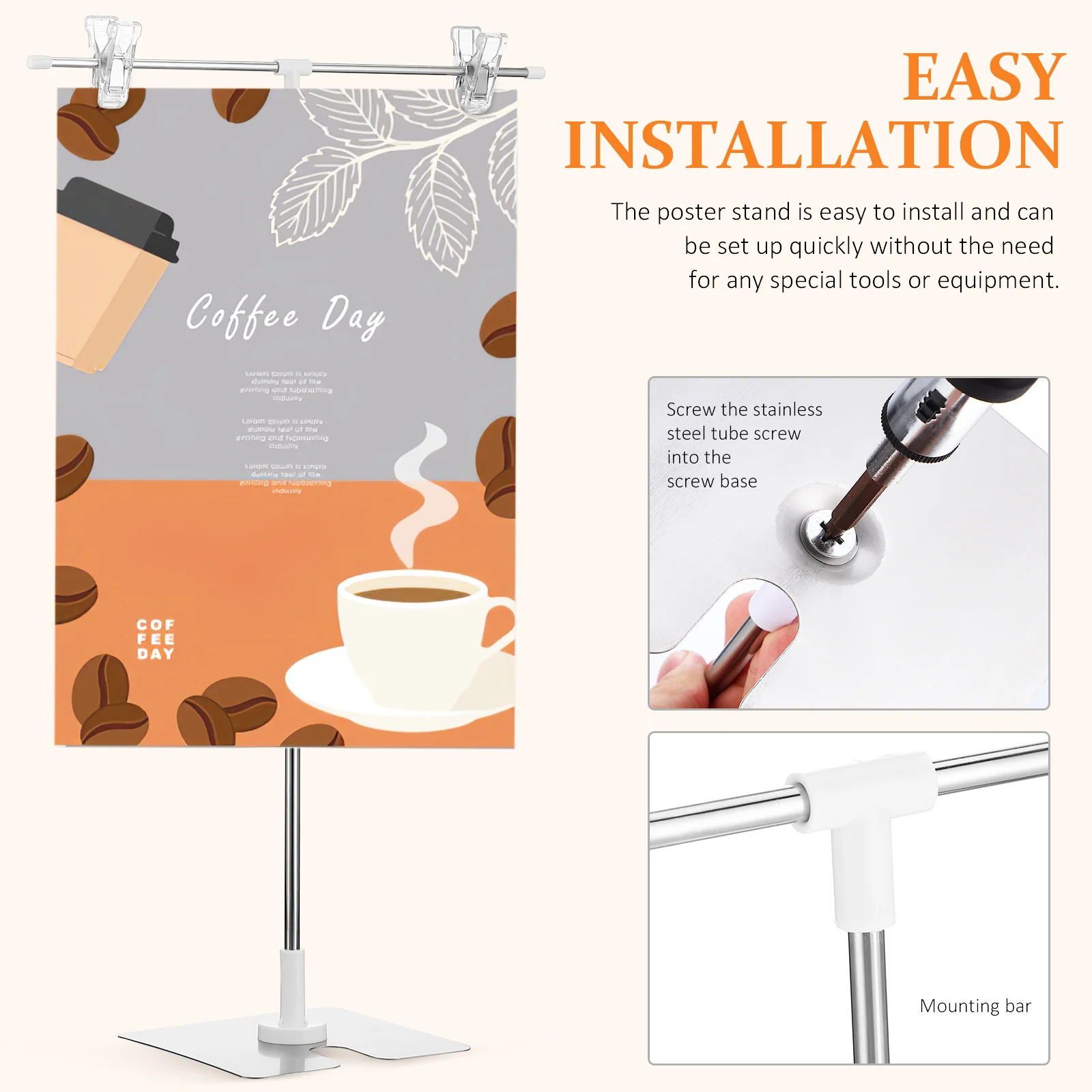 2Pcs T-Shaped Poster Stand Adjustable Retractable Banner Stand for Display Signs Posters Menus Advertising Stands Standing Sign