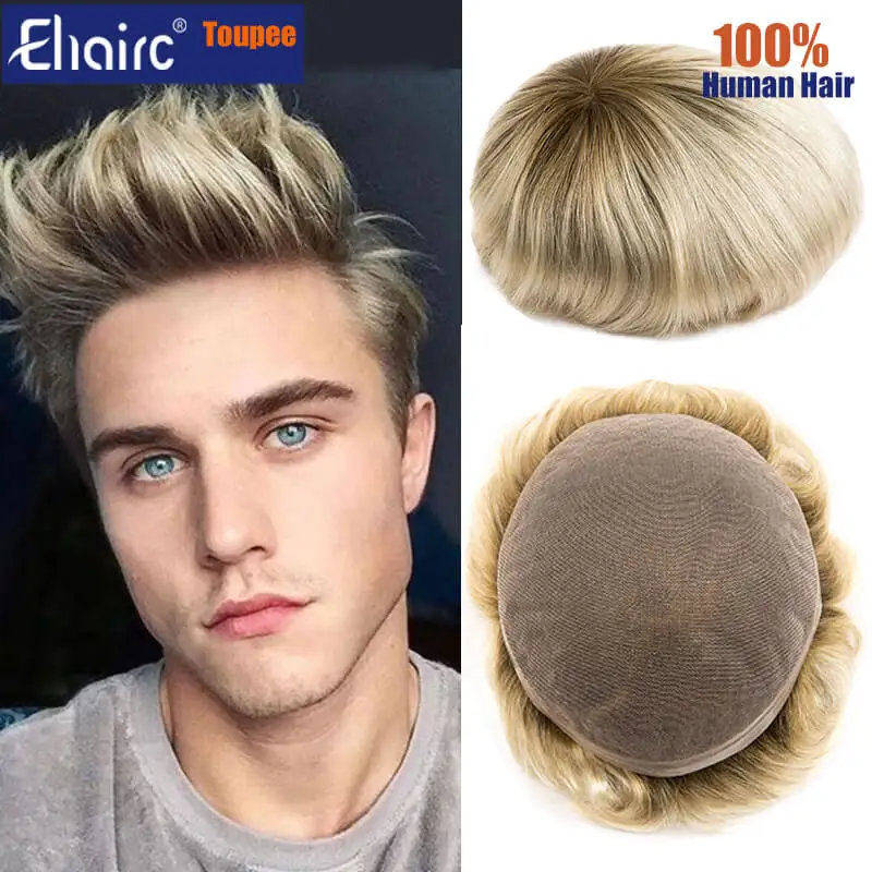 T color 4/613 Full lace Base Male Hair Prosthesis Toupee Men Lace and PU Breathable Men's Wig For Men Natural Hairline Mens wigs