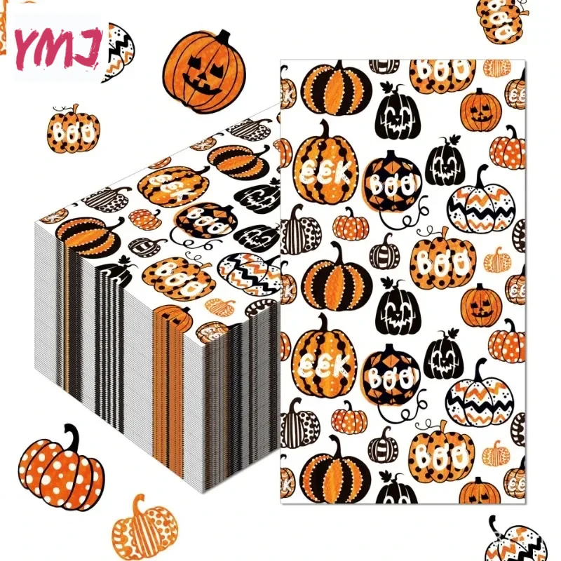 Halloween pumpkin pattern printed napkins holiday party long paper napkins disposable party decoration placemat paper 33*40cm