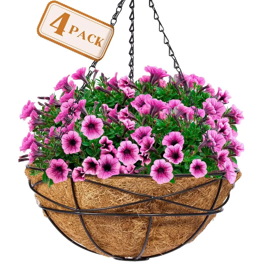 

4 Pack Metal Hanging Planter Basket Huge 12 Inch Hanging Flower Pot Basket amp Coco Coir Liner for Indoor Outdoor Garden Decor,