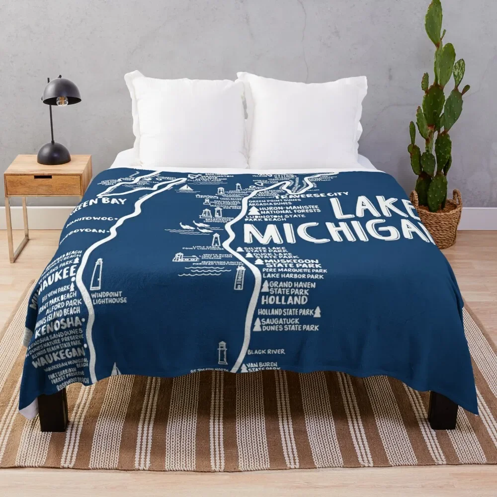 

Lake Michigan Map Throw Blanket Cozy Napping Blanket Gift for Mom Dad