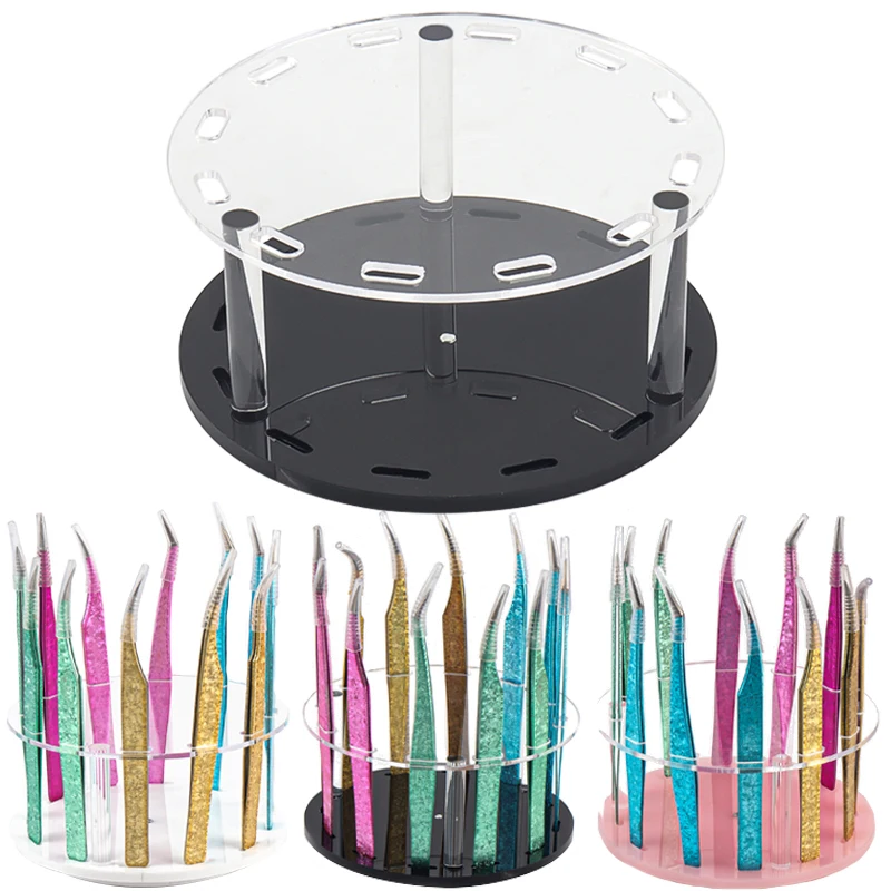 

12 Holes Removable Round Eyelash Tweezers Holder Stand Lashes Extension Tools Tweezer Storage Rack Organizer Makeup Beauty Shelf
