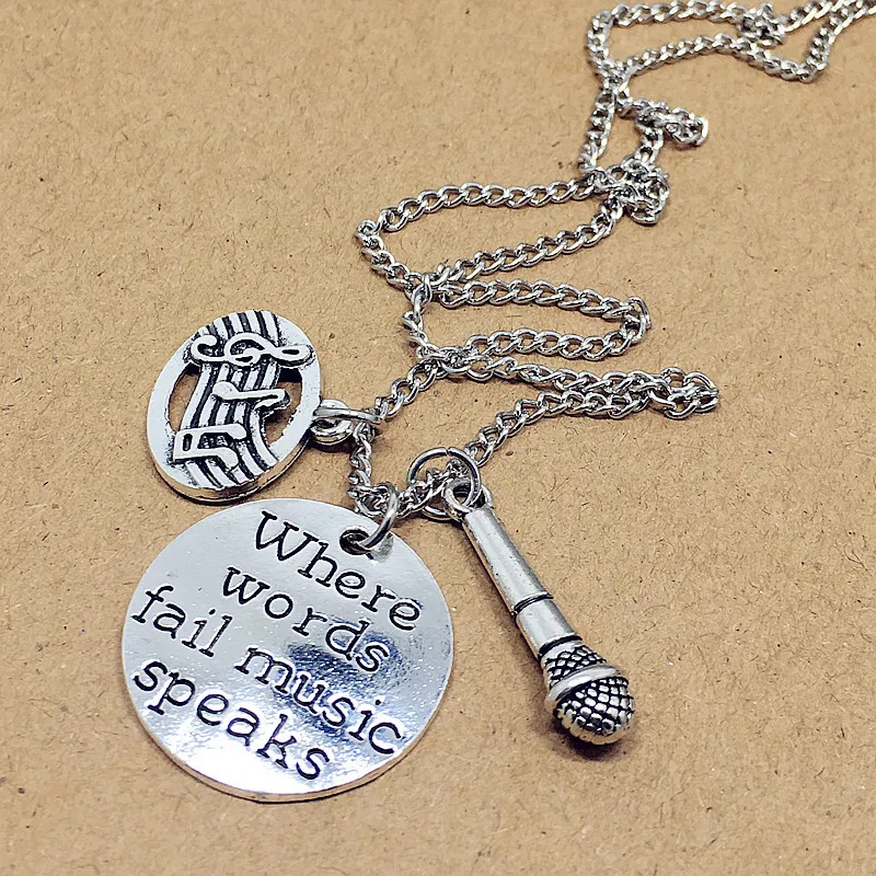 Where Words Fail Music Speaks Singer Necklace Microphone Women Man Accessories Jewelry Pendant Family Gift