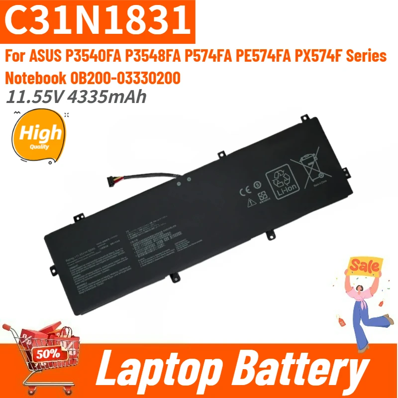 

Высококачественная батарея для ноутбука C31N1831 11.55V 4335mAh для ASUS PX574F PX574FA PX574FB PX574FE P3540FA P3540FB P3548FA Series