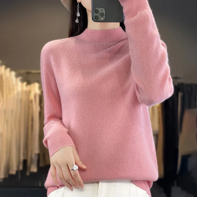 25 Colors 100% Pure Wool Half-neck Pullover In Autumn And Winter New Cashmere Sweater Women\'s Casual Knit Top Women\'s Top