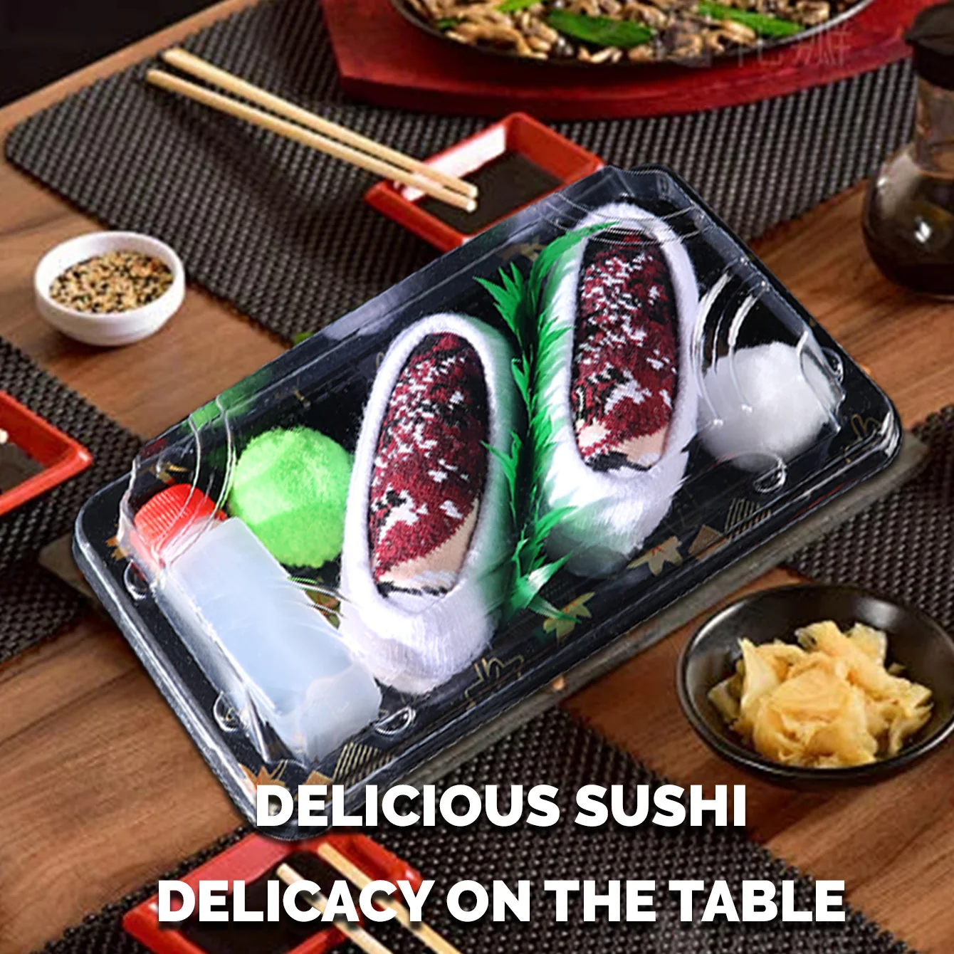 1 Pair of Mid-Calf Socks for Men and Women, Novelty and Fun Colorful Salmon Sushi Gift Box Socks, European and American Fashion Trendy Style, Comfortable and Breathable, Party Casual Novelty Gifts, Valentine's Day, Christmas, Santa Claus, Autumn and Winter Styles, All-Season Cute and Fun Socks