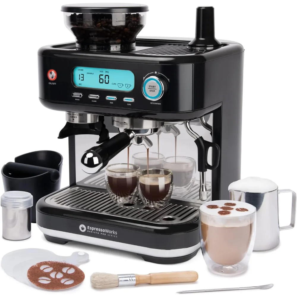 Barista Pro Series Espresso Machine with Grinder, Steamer and LCD Display - Ready To Go In 60 Sec - 15-Bar Latte and Capp