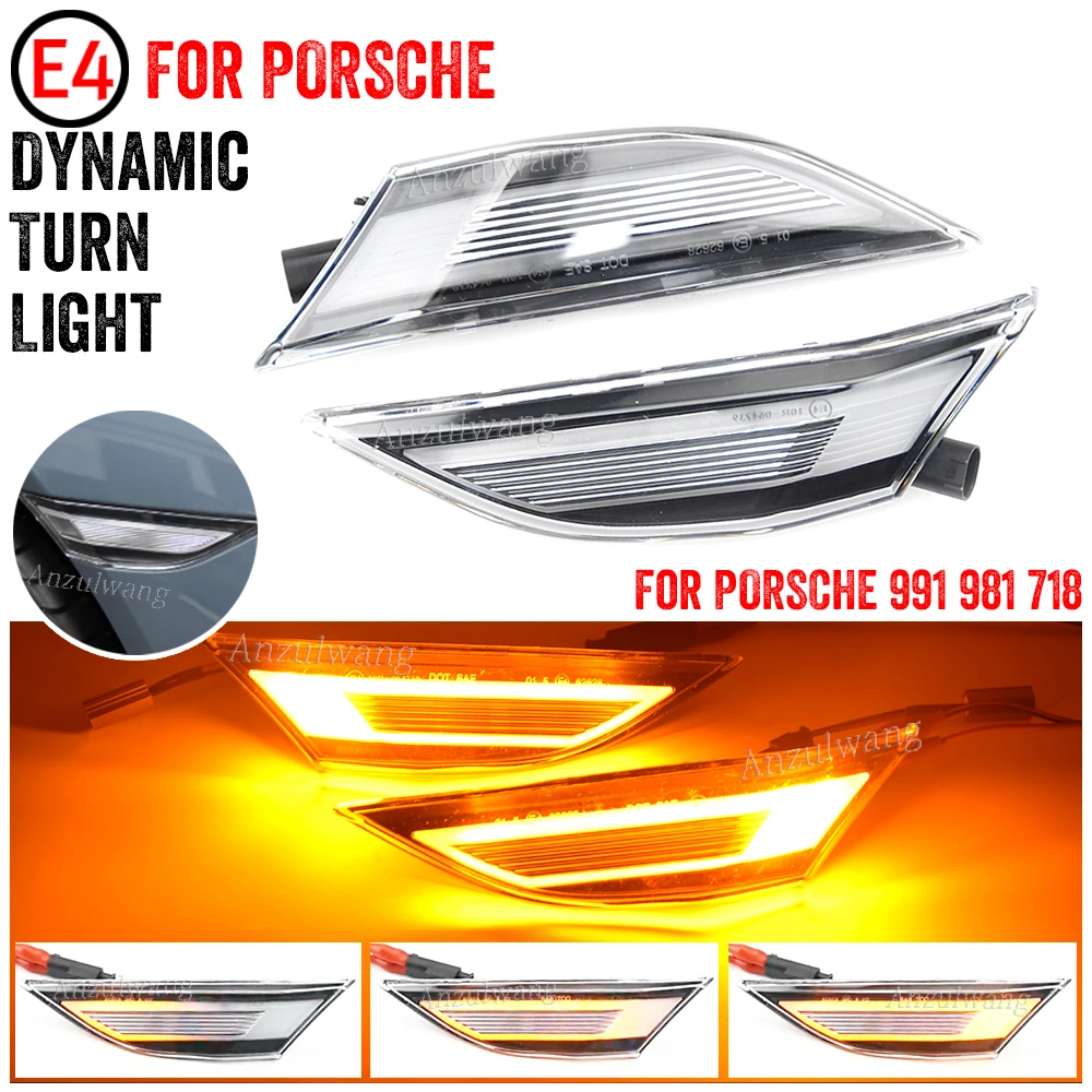 Dinâmico LED Side Marker Light, Turn Signal Lamp, Âmbar, Substituir, Lente de Fumaça para Porsche 991, 981, 718, 2012-2016, Car Styling