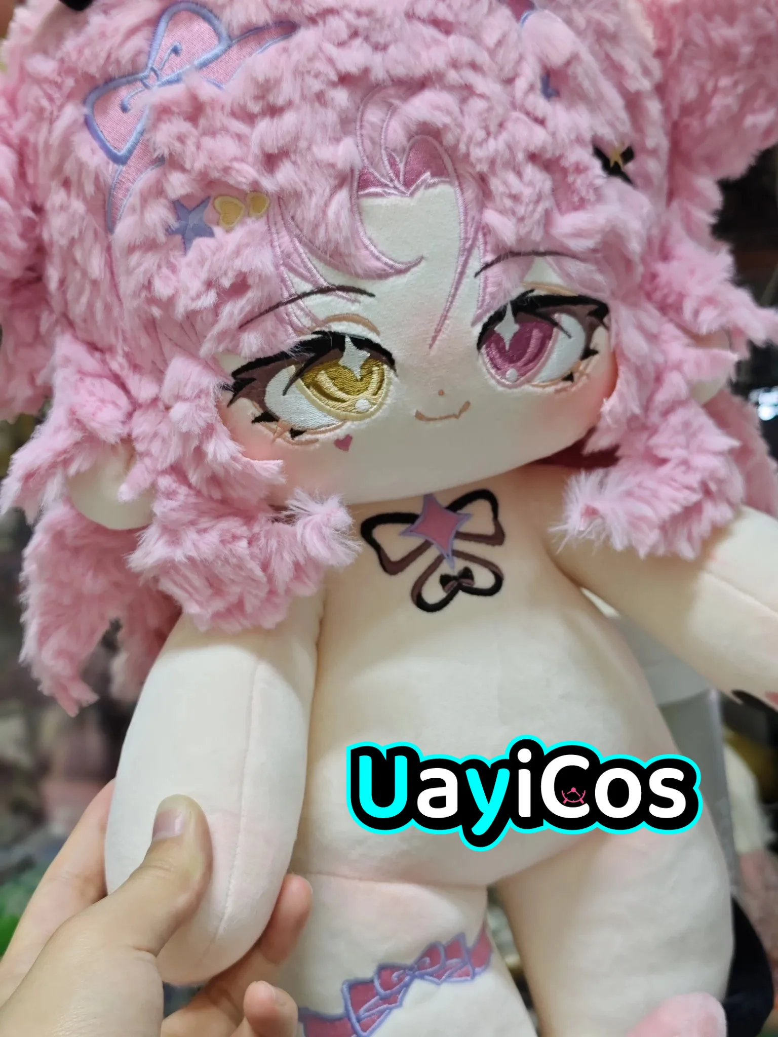 60cm Anime Pink Hair Bow luo jia Black Horn Angel Princess Fairy Girl Stuffed Long legs Plushies Plush Cotton Doll Body Toy For