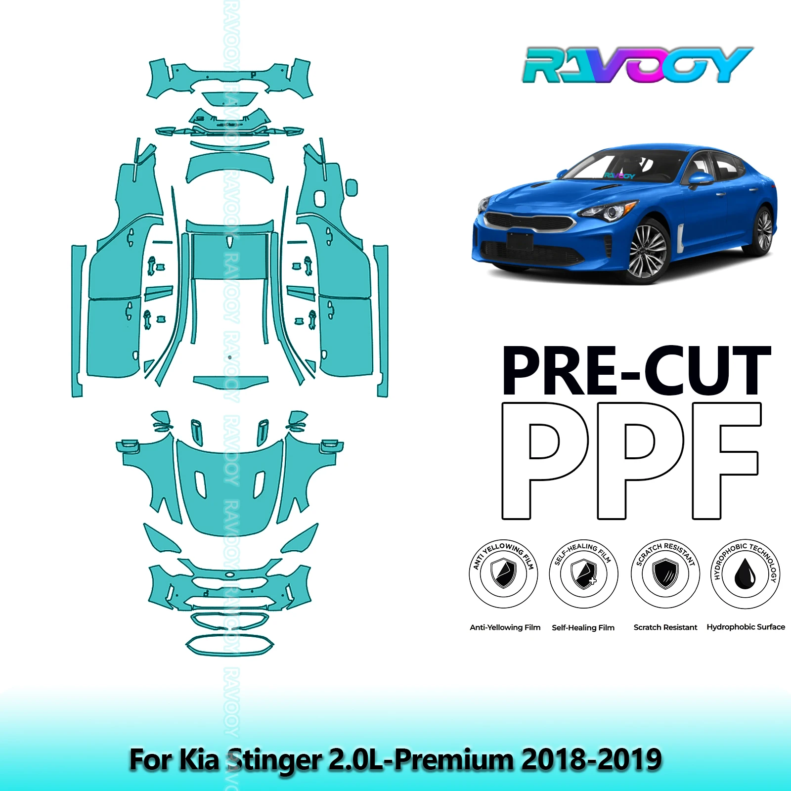 

8.5Mil Full Vehicle Precut PPF Paint Protection Film For Kia Stinger 2.0L-Premium 2018-2019