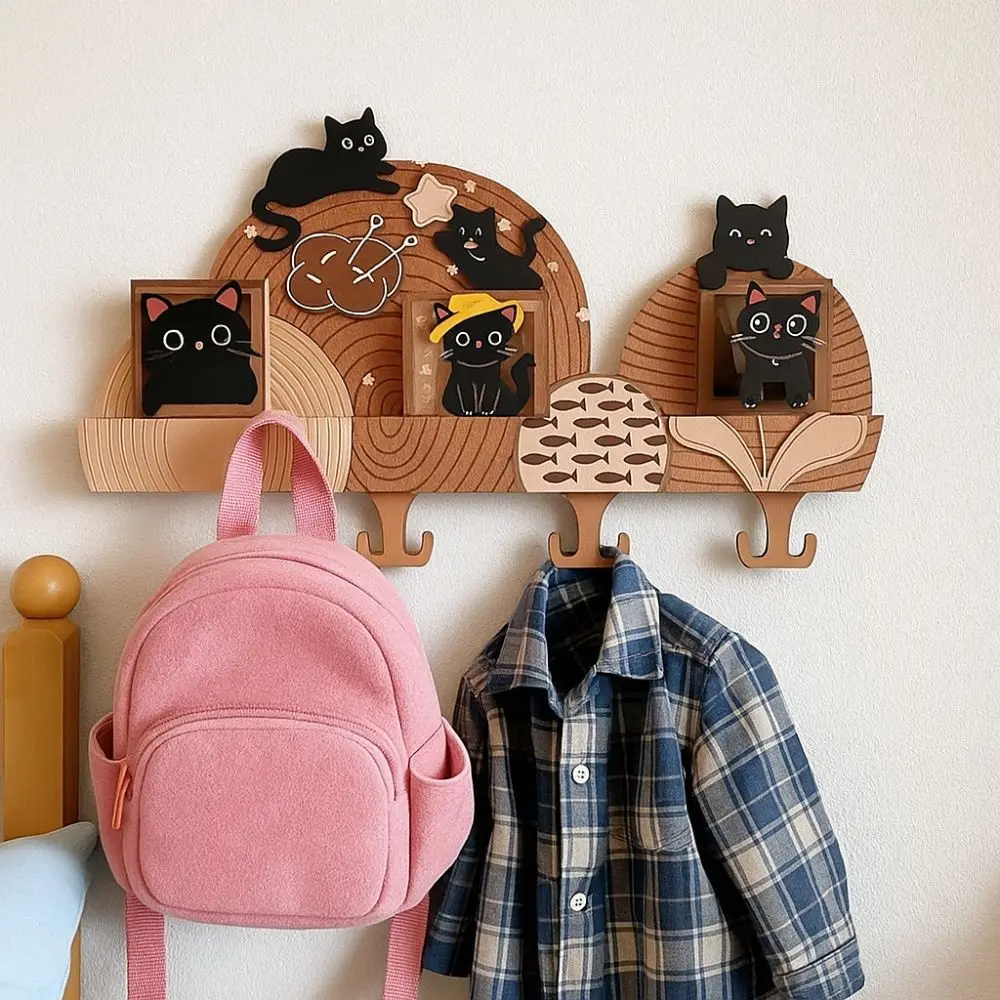 

Cute Cat Wall Mounted Key Holder Originality Practical Entryway Hooks Cartoon No Punching Required Entrance Storage Rack Office