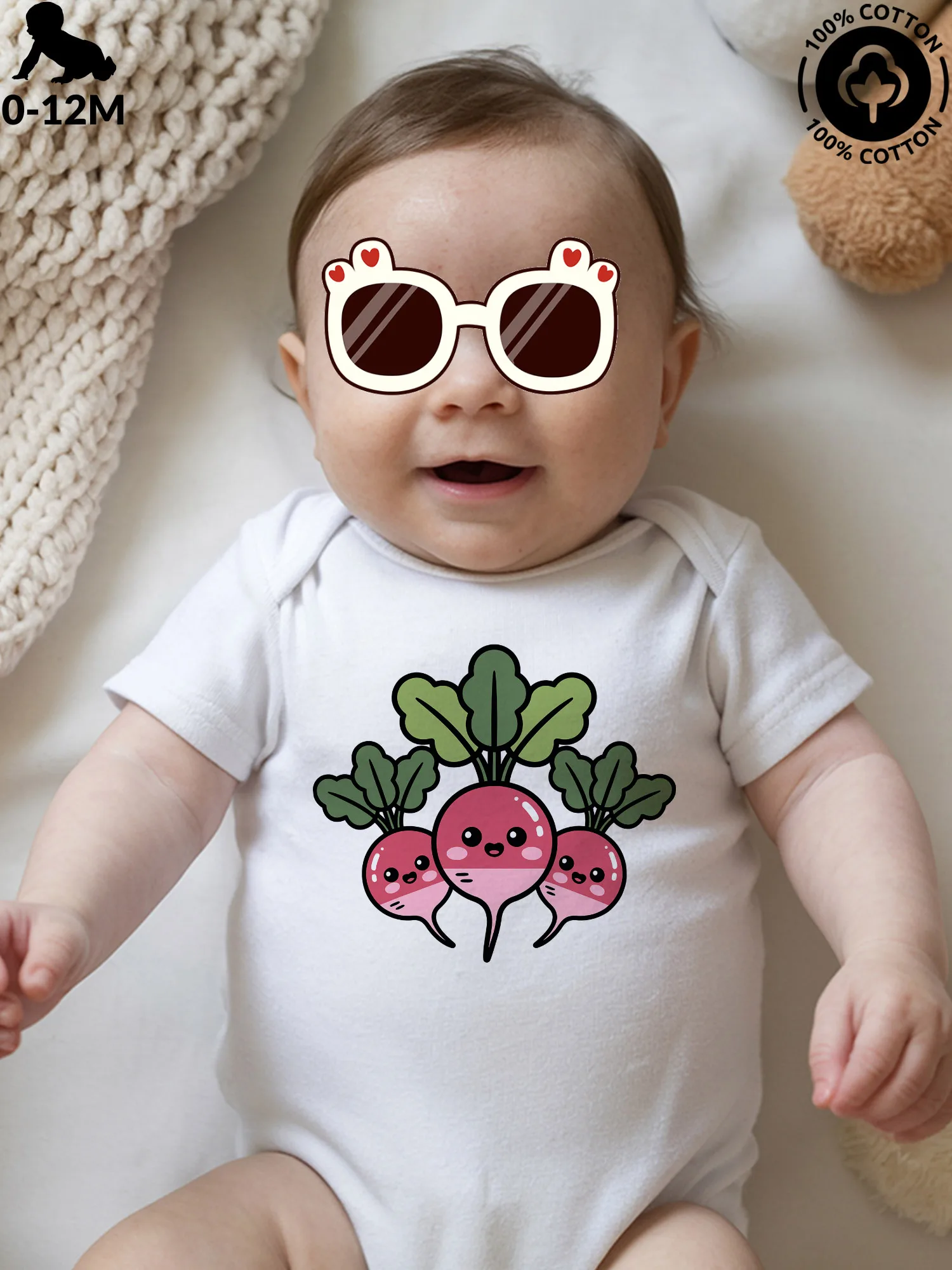 

Детский костюм для ползания Kawaii Radish унисекс, мягкий комбинезон из чистого хлопка, всесезонный белый боди 190GSM