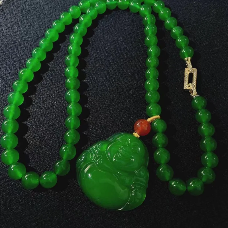 

-Like Emperor Green Buddha Sweater Chain Pendant Agate 10Mm Bead Necklace Maitreya