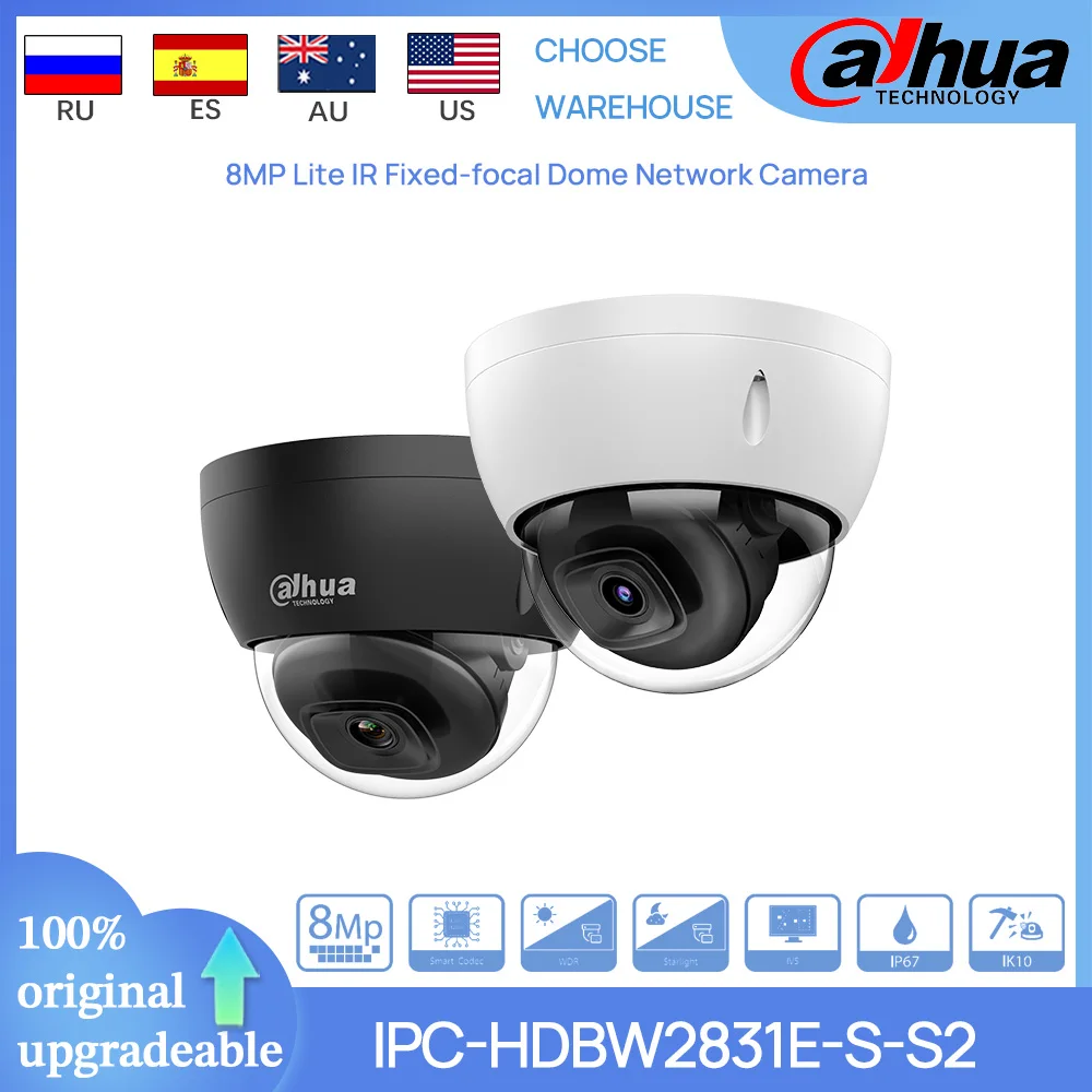 Dahua Original IPC-HDBW2831E-S-S2 8MP Lite IR30M POE Fixed-focal Dome Network Camera Intelligent&Abnormality Detection IP67&IK10