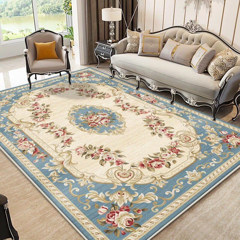 

European Style Luxury Carpet Living Room Flower Pattern Decoration Bedroom Large Rugs Sofa Area Non-slip Easy Clean Floor Mat