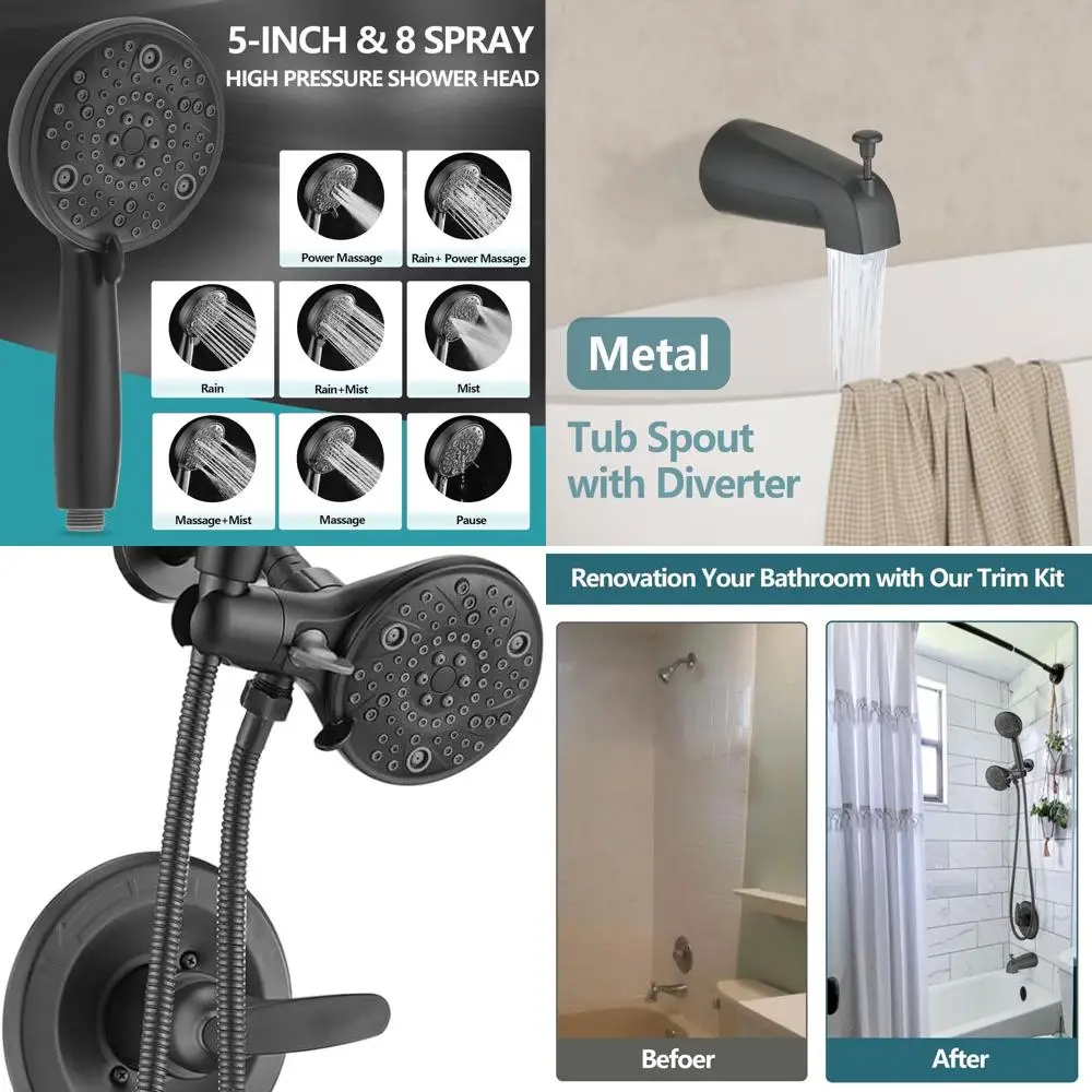 

Двойная душевая система Matte Black 5. с дождевой системой высокого давления и портативной системой для серии Delta 13/14, без клапана и картриджа.