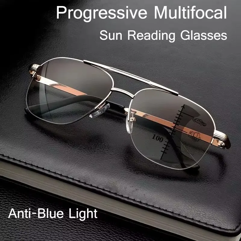 Sun Progressive Reading Glasses Men Far and Near Dual-Use Multi-Focus Presbyopia Eyewear Anti-Blue Ray High Quality