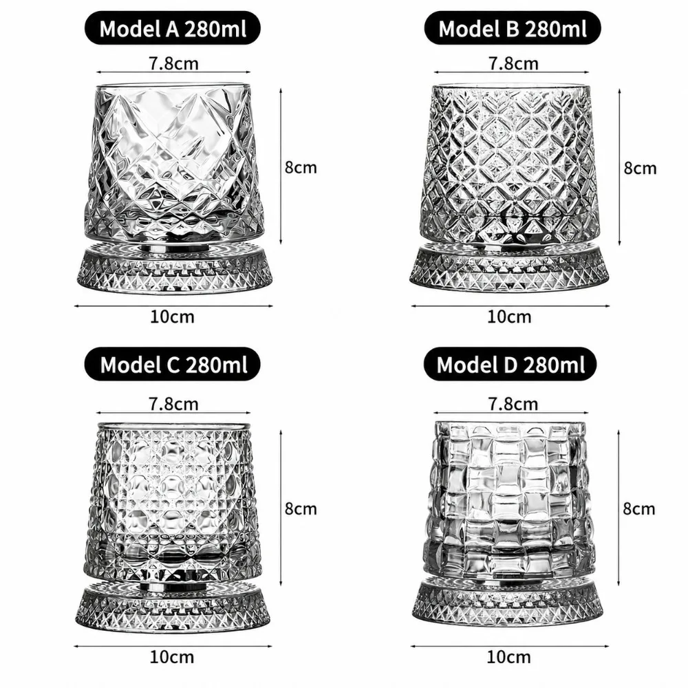 Whiskey-Weinglas-Set mit 2 Stück und Glasfuß, 360-Grad-Drehung, Kristall-Rumglas für Cocktailpartys, als Geschenk geeignet. – Detail 7
