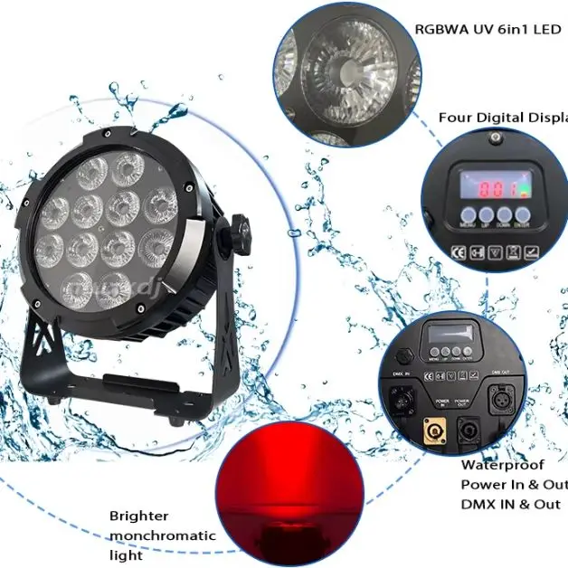 MUXXDJ 6pcs With Case IP65 Waterproof upLighting 12*18W RGBWA UV 6in1 Wireless Dmx Battery Powered Led Par Light for Party