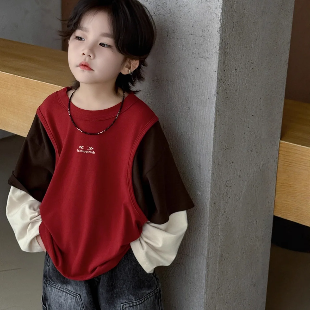 

Children Clothing Kids Cool Comfortable Versatile Top 2025 Autumn New Boys Loose T Shirt Fashionable Design Sense Pullover