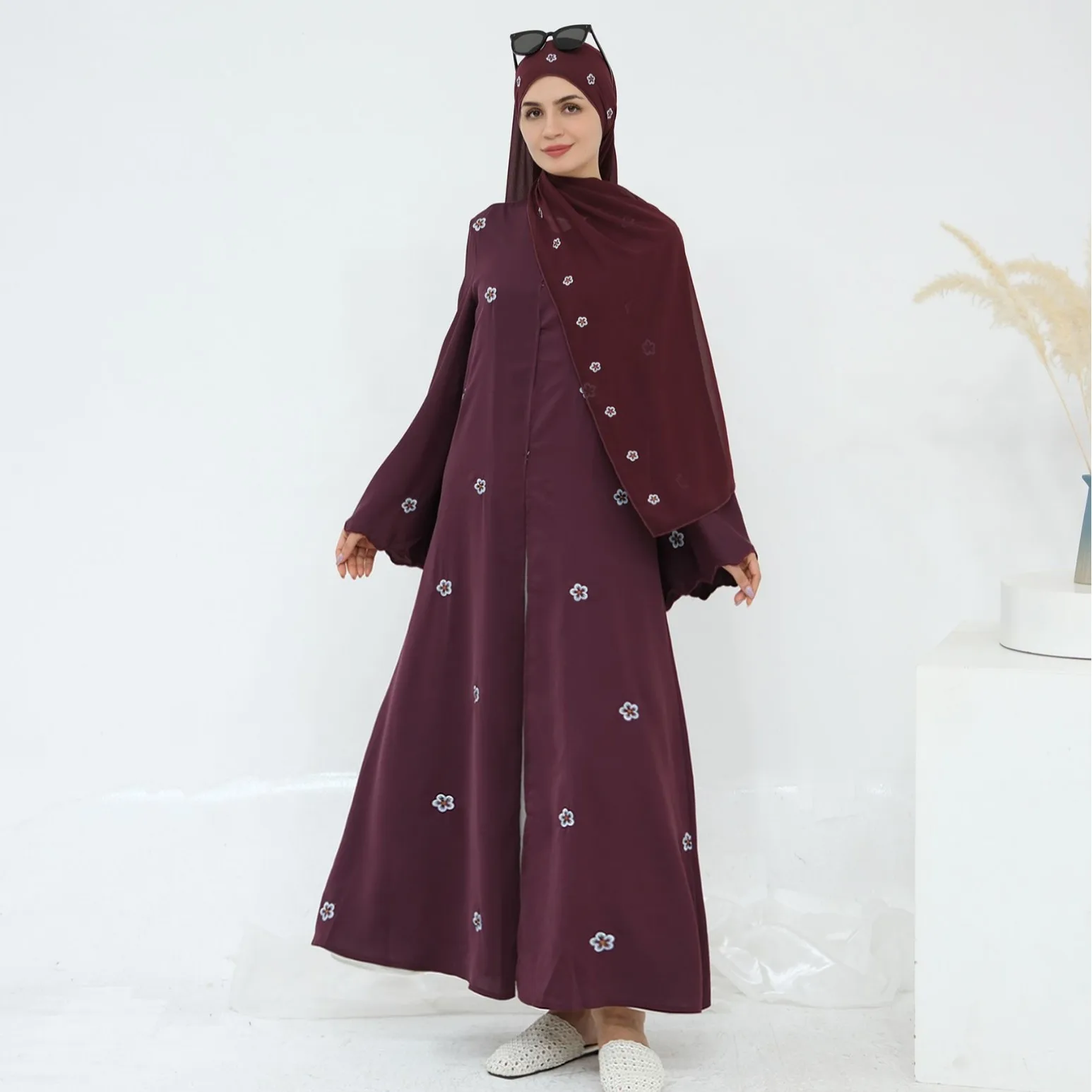 

Роскошный женский модный женский комплект в Дубае, Абая, хиджаб, мусульманское платье, женская оптовая продажа, одежда, кардиган с вышивкой и бантом, шарф, костюм