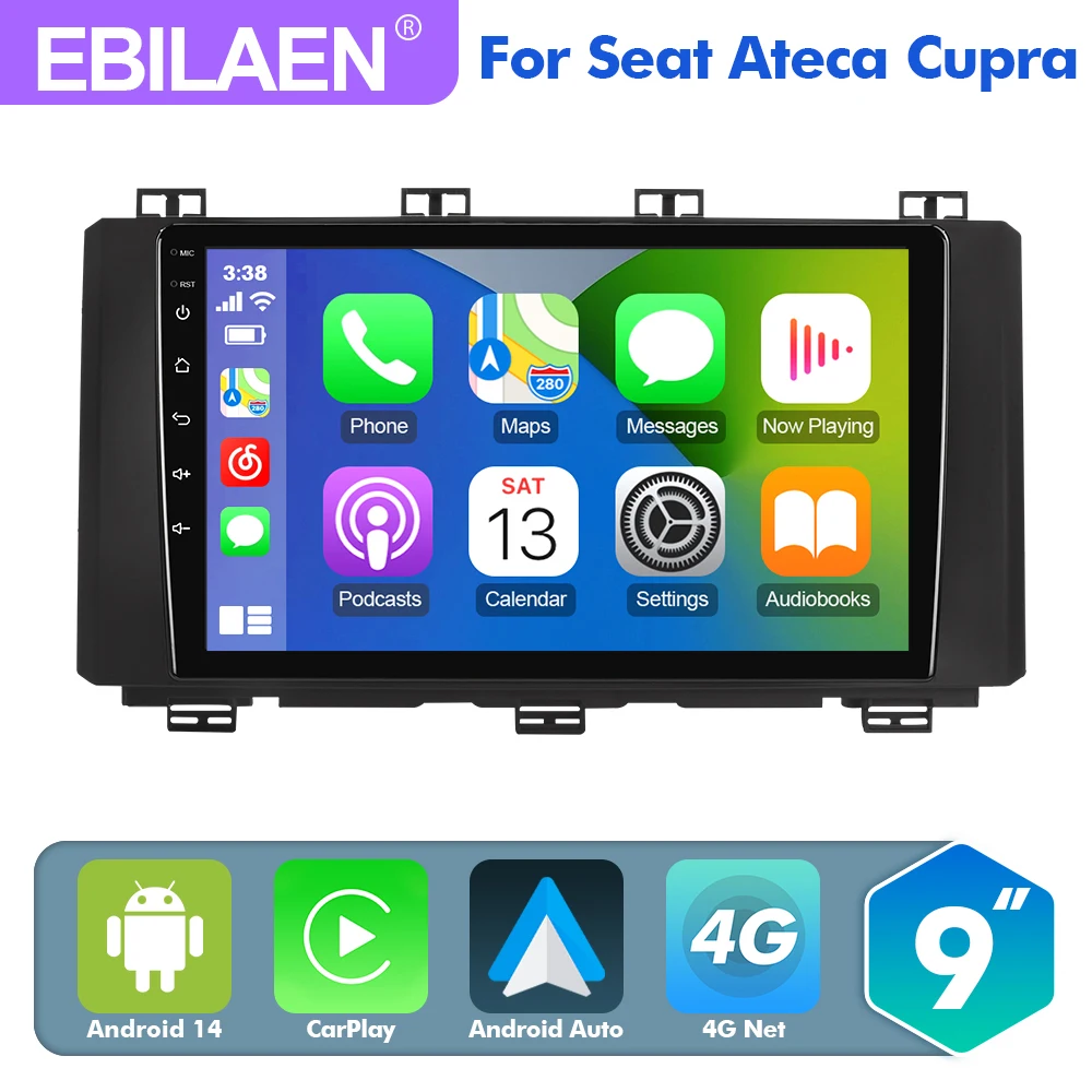 

EBILAEN 9" Android 14 Car For Seat Ateca Cupra 2016 - 2023 Multimedia Player Carplay Android auto radio Stereo DSP camera LTE AI