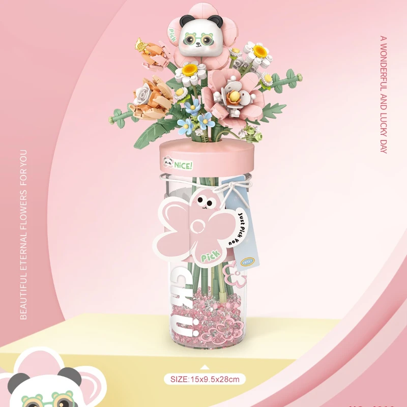 Eeuwige beker bloem assemblage speelgoedblokken woondecoratie cadeau - creatieve doe-het-zelf bouwstenen voor kinderen