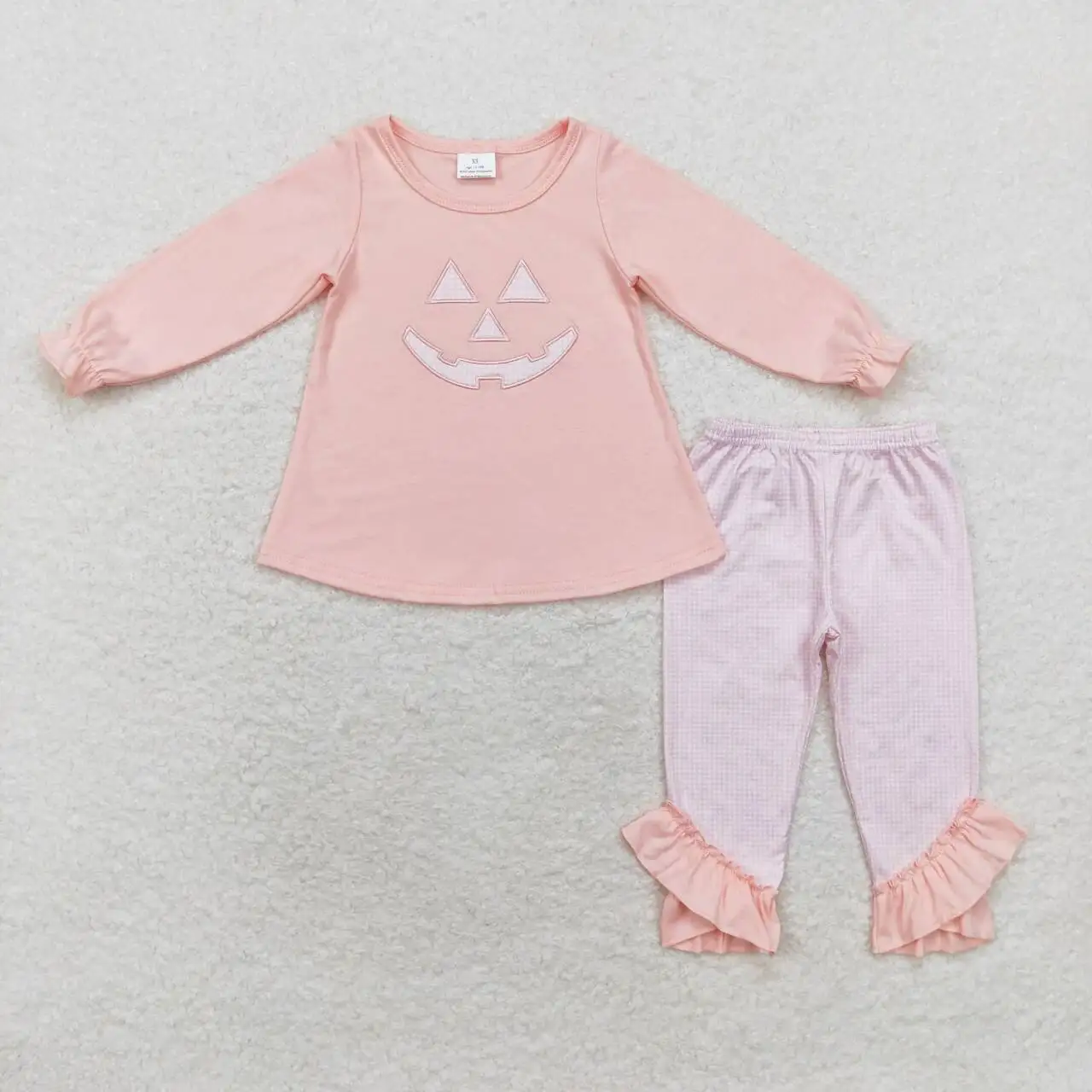 

RTS Baby Girls Toddler Wholesale Fall Halloween Pink Smile Embroidery Top Kids Pants Holiday Legging Outfits Clothes Sets