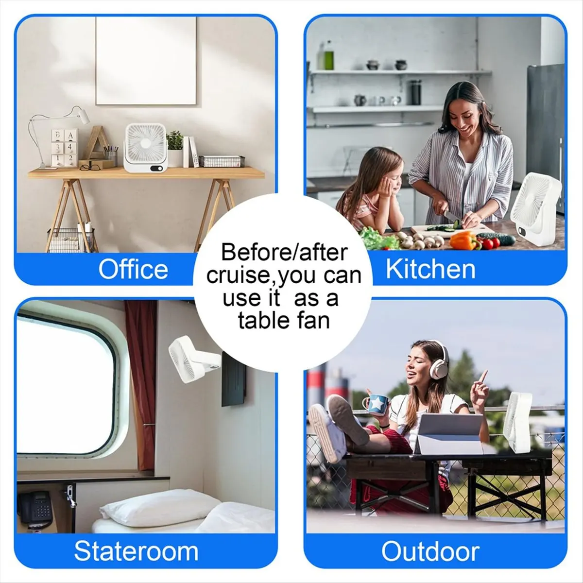 Portable Magnetic Fan for Cruise Ship with 5000mAh USB Rechargeable Battery for Travel Kitchen Stateroom White