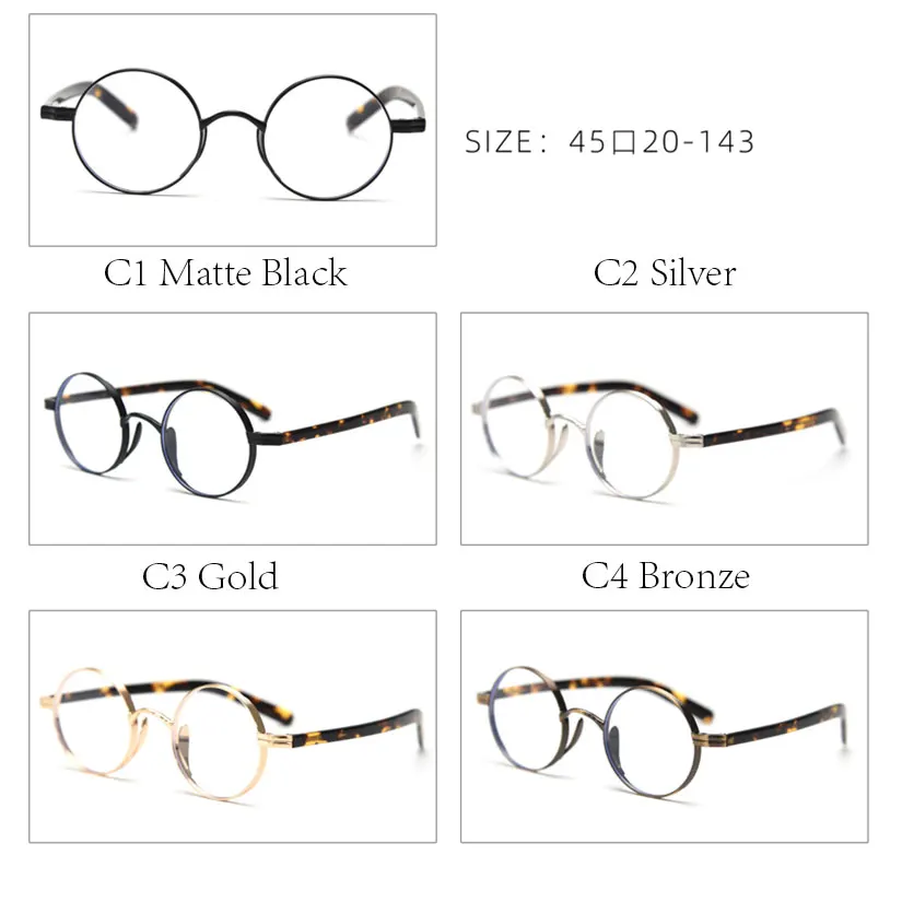 Mimiyou Alloy Retro Round Glasses Frame Women Blue Light Optical Eyewear Men Eyeglasses Frame Clear UV400 Computer Glasses