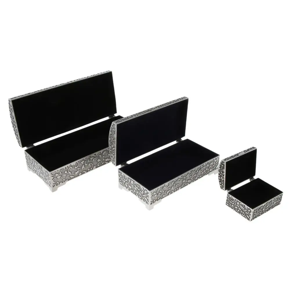 Metal Vintage Jewelry Box Rectangle Zinc Alloy Trinket Treasure Chest Ring Earrings Gold Coin Case Storage Organizer