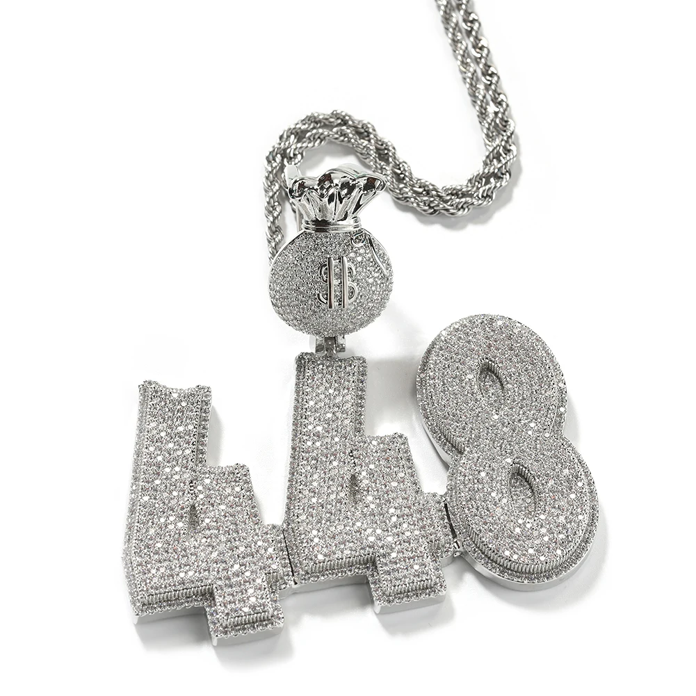 Uwin Custom Double Layer Initial Letters Pendant Dollar Sign Money Bag Micro Paved Two Tone CZ NamePlate Hiphop Jewelry