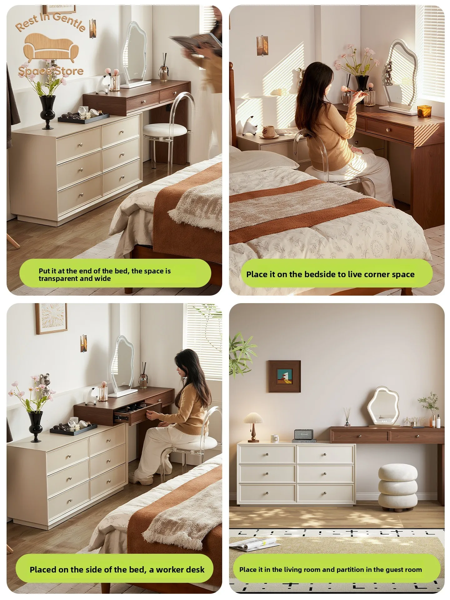 Habitat good shadow solid wood dresser bedroom simple modern 2025 new chest integrated retractable makeup table